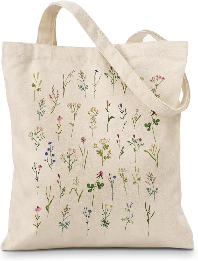 Floral Canvas Tote, Women Weekend Bags, Reusable Grocery Canvas Bag, Large Two Sided Printing Tote Bags