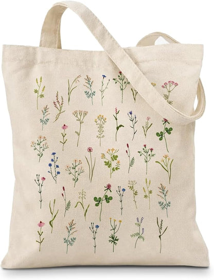 Floral Canvas Tote, Women Weekend Bags, Reusable Grocery Canvas Bag, Large Two Sided Printing Tote Bags