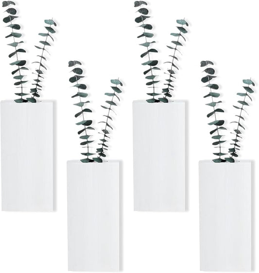 Wood Wall Planters 4 Pack Wood Wall Decor for Dried Flowers and Artificial Greenery Plants - Pocket Wall Vases Hanging Planters for Living Room, Bedroom, Home Decor - White