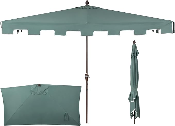 JONATHAN Y Half Umbrella UMB1200E Sidney 9 ft. Classic MidCentury Rectangular Market Patio with Crank, Wind Vent and UV Protection in Green/White