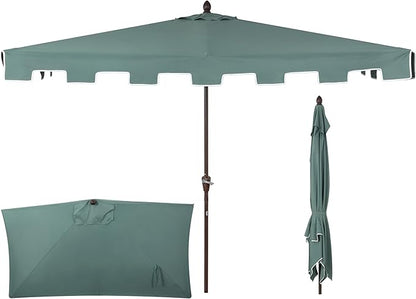 JONATHAN Y Half Umbrella UMB1200E Sidney 9 ft. Classic MidCentury Rectangular Market Patio with Crank, Wind Vent and UV Protection in Green/White