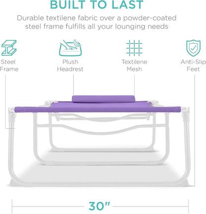 Best Choice Products Extra Wide Patio Chaise Lounge Chair, Portable Outdoor Folding Recliner for Lawn, w/ 8 Positions, Handles, 440lb Capacity - Lavender/White