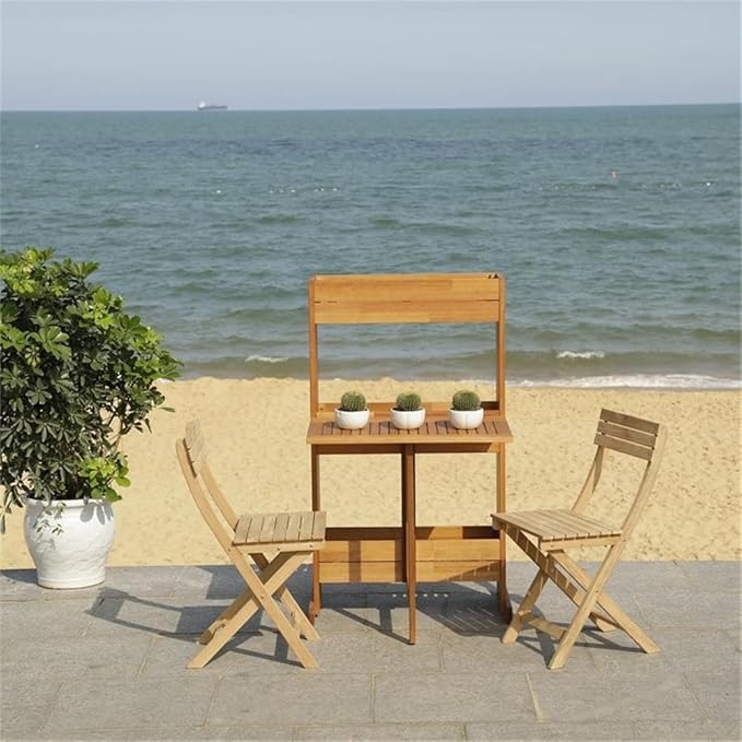SAFAVIEH PAT7047A Outdoor Collection Barley Natural Flower Shelf 3-Piece Bistro Set