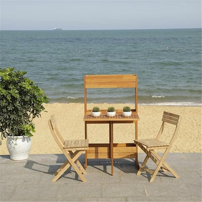 SAFAVIEH PAT7047A Outdoor Collection Barley Natural Flower Shelf 3-Piece Bistro Set
