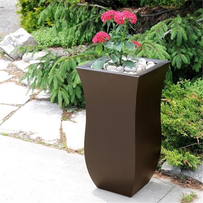 Pemberly Row Polyethylene Resin 30" Tall Planter in Espresso