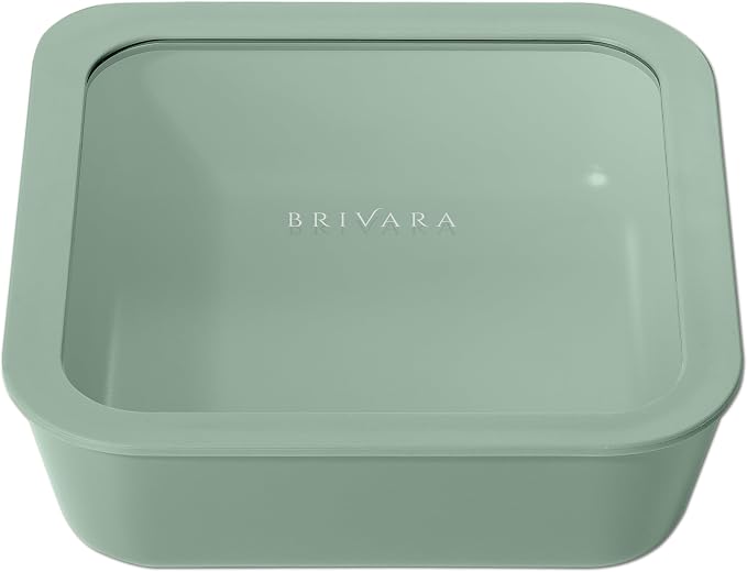 Glass Food Storage Container with Lid, 8-Cup Large Square | Microwave-Safe Airtight Lid, Oven-Safe Ceramic-Coated Glass | Zero Plastic, No PFAS/PFOA/BPA, Reusable [Willow]