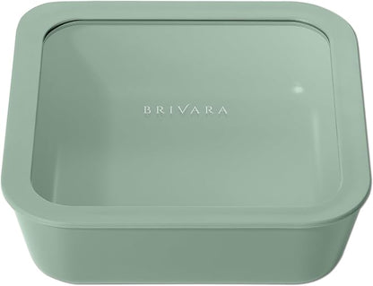 Glass Food Storage Container with Lid, 8-Cup Large Square | Microwave-Safe Airtight Lid, Oven-Safe Ceramic-Coated Glass | Zero Plastic, No PFAS/PFOA/BPA, Reusable [Willow]