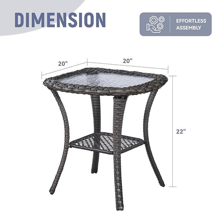 Wicker Patio Furniture Set - 7pcs with Blue Cushions, Rattan Sofa, Ottomans, Coffee & Side Table
