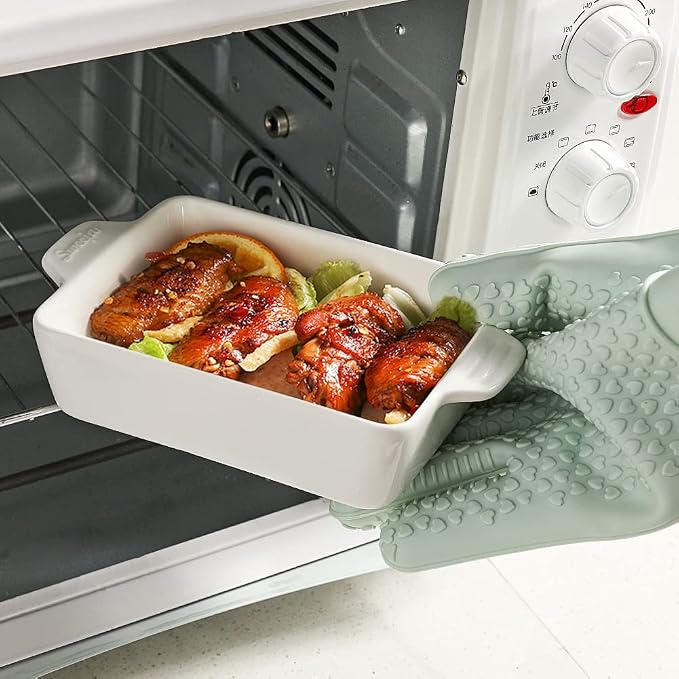 Sweejar Ceramic Baking Dish, Rectangular Small Baking Pan with Double Handles, 20 Oz for Cooking, Brownie, Kitchen, 6.5 x 4.9 x 1.8 Inches(White)