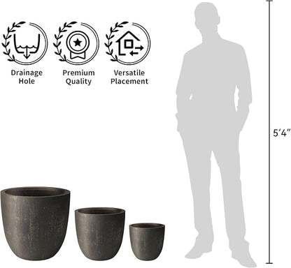 Kante 14 Inch Dia Round Concrete Planter, Indoor Outdoor Large Plant Pot with Drainage Hole and Rubber Plug for Home Patio Garden, Oil Rubbed Bronze