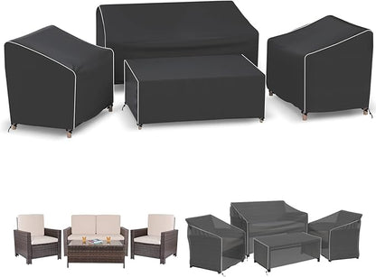 Gasadar 4-Piece Patio Furniture Covers Set, Waterproof Outdoor Furniture Set Covers for Outdoor Loveseat, Chair and Coffee Table, Black