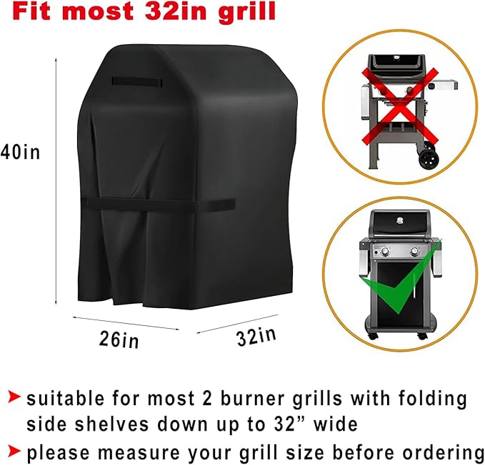Grill Cover, Small 32-Inch BBQ Grill Cover Heavy Duty Waterproof UV Resistant Tear Resistant for Outdoor Grill, Fit for Nexgrill Brinkmann Weber Char-Broil