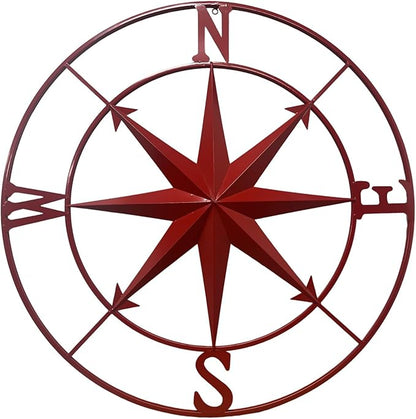 Nightclawing Nautical Metal Compass Wall Décor, Indoor/Outdoor Décor,41" Red