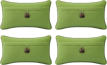 Outdoor Sunbrella Decorative Pillows with Coconut Button Pack of 4, 20" x 12" Outdoor Pillow Set for Couch Bed Throw Patio Sofa, Canvas Ginkgo