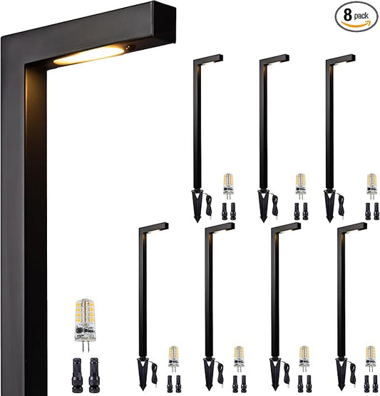 Gardenreet Brass Black Low Voltage Driveway Lights, 12V Landscape Pathway Light, AC/DC LED Waterproof Bronze L Shape Pathway Lamp for Patio House Garden with 3W 270LM 5000K G4 Bulb 8 Pack