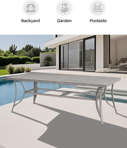 Aluminum Outdoor Dining Table for 8, 84" Rectangle Patio Dining Table with 2.2" Umbrella Hole, 8 Person Outdoor Dining Tables for Deck, Backyard, Garden, Poolside, Limed Oak