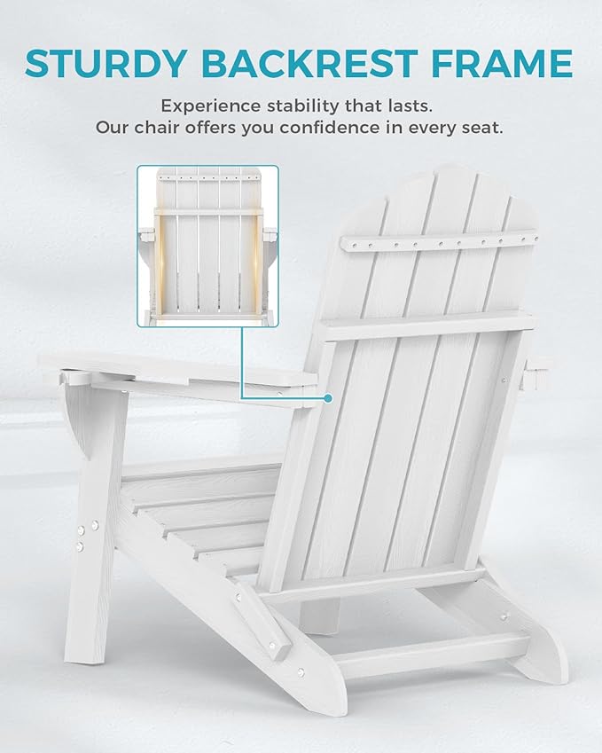Adirondack Chairs Set of 4, Patio Chair, HDPE Fire Pit Chairs, Plastic Adirondack Chairs with 2 Cup Holder, Outdoor Lawn Chair for Patio Garden, White