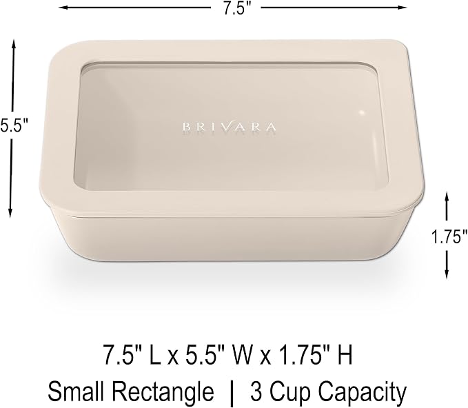 Glass Food Storage Container with Lid, 3-Cup Small Rectangle | Microwave-Safe Airtight Lid, Oven-Safe Ceramic-Coated Glass | Zero Plastic, No PFAS/PFOA/BPA, Reusable [Crema]