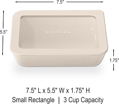 Glass Food Storage Container with Lid, 3-Cup Small Rectangle | Microwave-Safe Airtight Lid, Oven-Safe Ceramic-Coated Glass | Zero Plastic, No PFAS/PFOA/BPA, Reusable [Crema]
