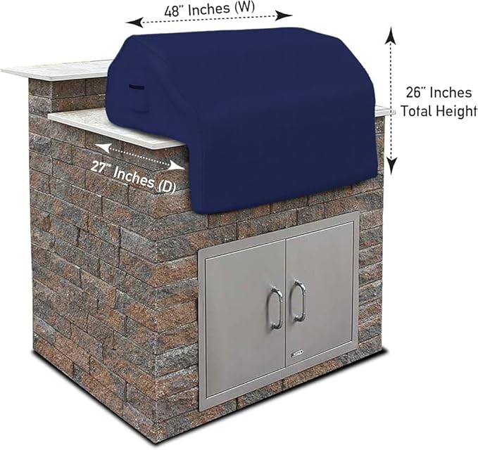 Covers & all Built-in Outdoor Grill Cover, Durable 12 Oz Waterproof Cover Max Material with Air Pocket & Elastic for Snug Fit (48" W x 27" D x 26" H Inches, Blue)