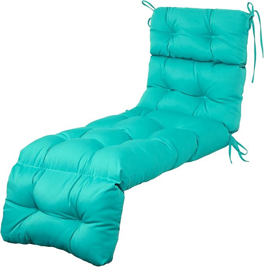 ARTPLAN Outdoor Chasie Lounge Tufted Thick Cushion with Ties,Replacement Wicker Chair Cushion for Paito Fruniture,72x22x4inches,All Weather, Lake Blue