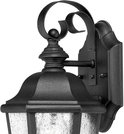 Hinkley Edgewater Small Wall Mount Outdoor Lantern - Estate Series, 1-Light, Aluminum, Clear Seedy Glass - Black Finish