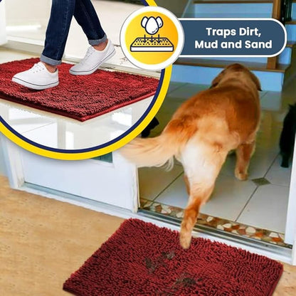 Muddy Mat® | Super Water Absorbent Door Mat Indoor, Microfiber Quick Dry Chenille Entryway Rug, Slip Resistant Front Door Mat, Indoor Mats for Entryway, Machine Washable Pet Rug, Red 24" x 96"