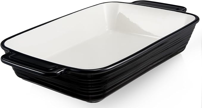 LIFVER Casserole Dish for Oven, 9x13 Ceramic Baking Dish, 115oz Large Lasagna Pan, Durable Deep Baking Pan with Handles, Oven Safe, Home & Kitchen Decor Gifts, Black