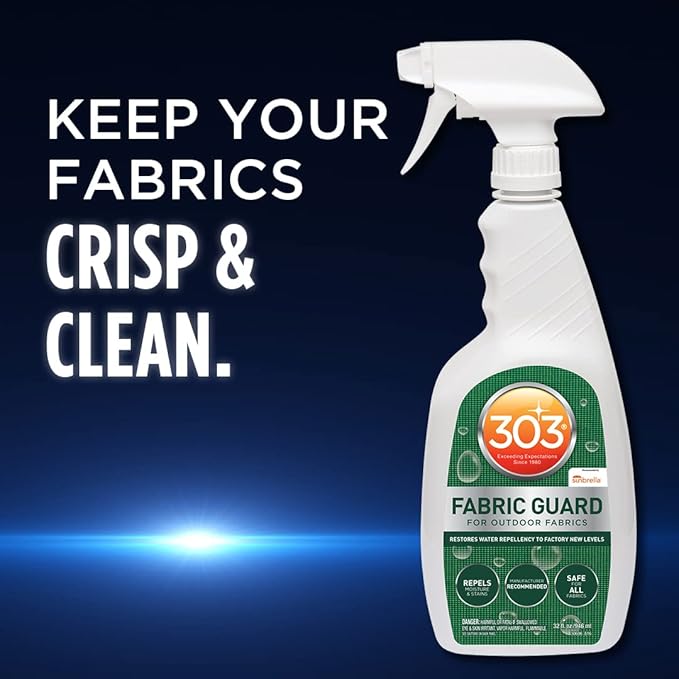303 (30606) Products Fabric Guard - For Outdoor Fabrics - Restores Water Repellency To Factory New Levels - Repels Moisture - Prevents Stains - Safe For All Fabrics, 32 fl. oz., White