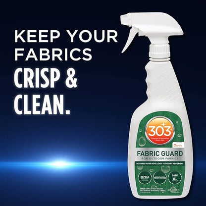 303 (30606) Products Fabric Guard - For Outdoor Fabrics - Restores Water Repellency To Factory New Levels - Repels Moisture - Prevents Stains - Safe For All Fabrics, 32 fl. oz., White