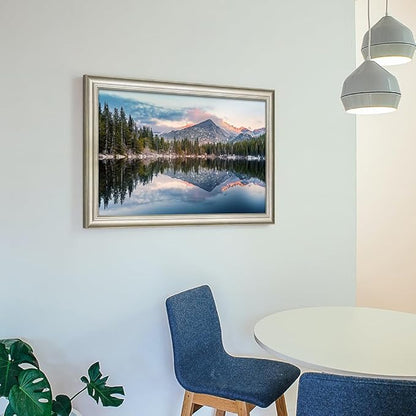 Framed Lake Canvas Wall Art: Mountain Range Skyline Scenery Painting Nature Landscape Artwork for Living Room