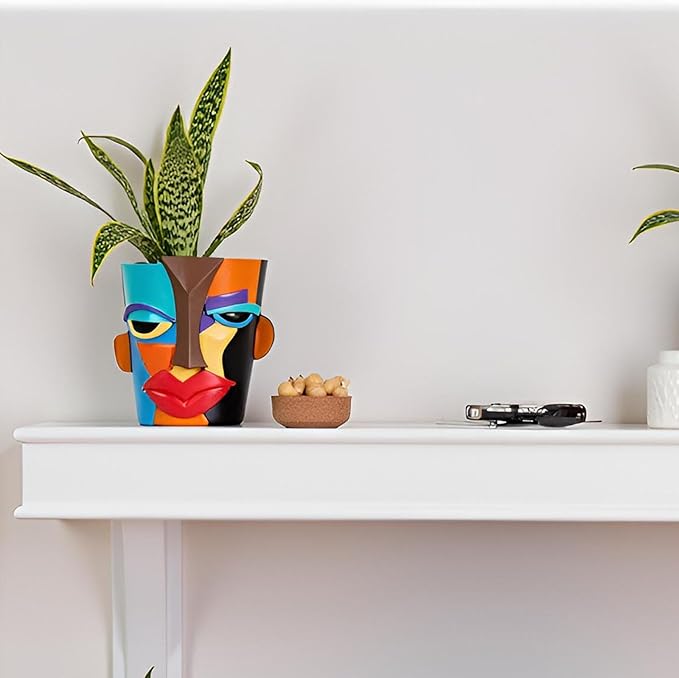 XMGZQ Abstract Cubism Face Planter,Pop Art Sculpture & Vase Decor,Unique Picasso Style Flower Pot,for 4-6 Inch Succulents & Houseplants,Drainage Hole Included,Statement Gift (Art Deco)
