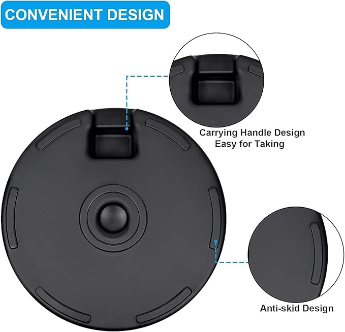 Simple Deluxe 7.5' Patio Umbrella with 20 Inch 50lbs Capacity Fillable Round Base, 6 Sturdy Ribs with Push Button Tilt/Crank for Garden, Deck, Backyard, Pool, Blue and Black