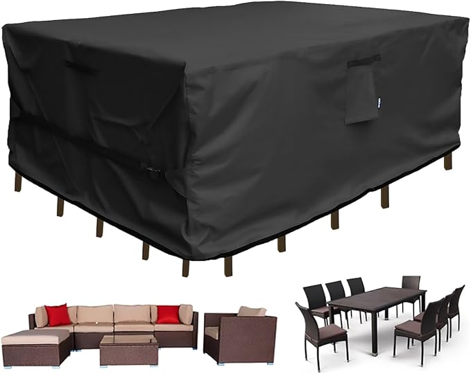 Patio Furniture Set Cover Rectangular Heavy Duty 600D Waterproof Outdoor Sectional Sofa Couch Cover Large Outside Dining Table and Chairs Covers Patio Conversation Set Cover Black 108 x 83 x 28.5 Inch