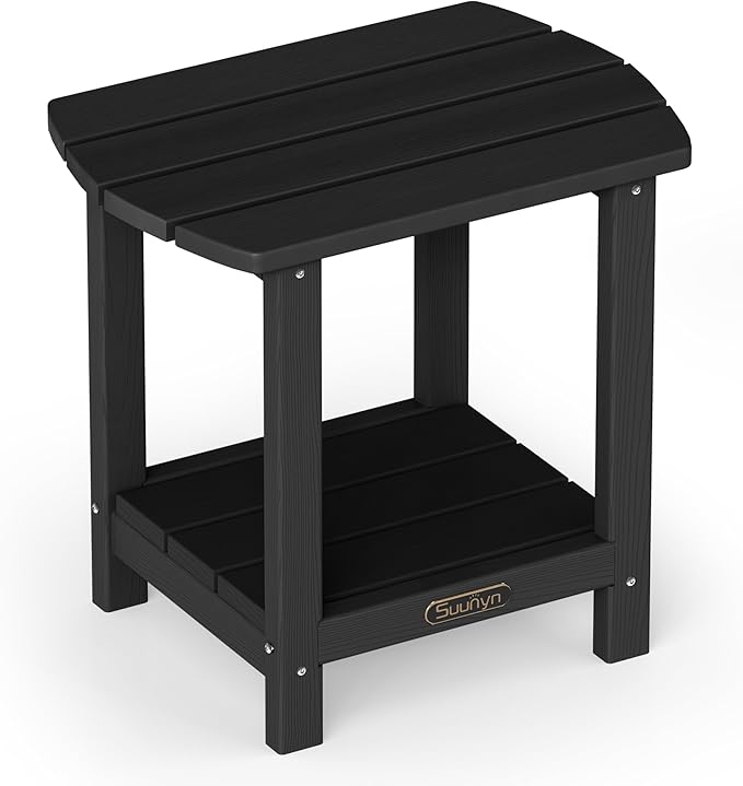 Outdoor Side Table – 2-Tier HDPE Adirondack Side Tables, Sturdy Small Outdoor Porch Tables, Weather-Resistant & Easy Assembly Patio End Table for Garden, Balcony, Porch & Poolside (Black)