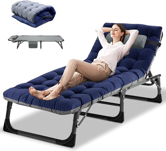 DoCred Folding Lounge Chair, 5 Position Adjustable Folding Sleeping Bed Cot Chaise Lounge Chairs Perfect for Sunbathing, Camping, Pool, Beach, Patio