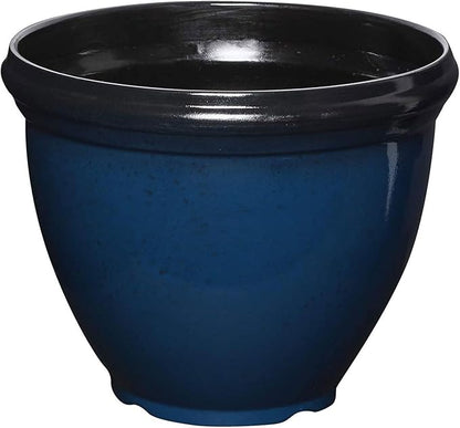 Southern Patio Heritage Planter, 12-Inch Outdoor Round Planter Pot, Light Resin Pot for Porch or Patio Use, Monaco Blue, (Size/Dimensions), 2 Pack