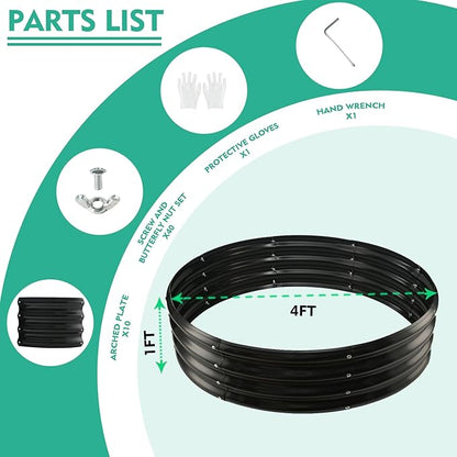 48 Inch Diameter Galvanized Garden Raised Bed/Plant Box/Fire Pit Ring - 0.8mm Thick,12 Inch Tall,Perfect for Planting a Variety of Flowers,Herbs,Vegetables (Black, 48 Dia X 11.5 inches)