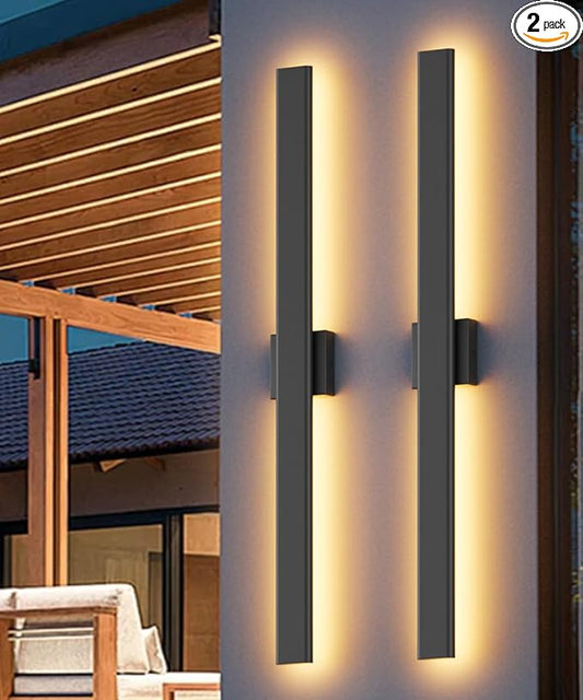 Aipsun 2 Packs Black Outdoor Wall Light 39.4inch Modern LED Exterior Wall Sconce, Long LED Linear Exterior Lights 3000K 4000K 6000K for House Living Room Corridor(3CCT)