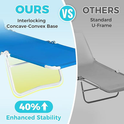 #WEJOY Folding Tanning Chair with Face Hole, 5 Positions Face Down Beach Lounge Chairs with Pillow for Outside Sunbathing Poolside (Blue)