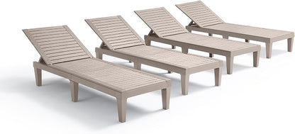 Nestl Lounge Chair Outdoor, Tanning Chair, Chaise Lounge Outdoor Set of 4 | 5 Adjustable Positions, Waterproof & Weatherproof Resin, Reclining & Lightweight, For Poolside, Beach, and Lawn, Sand Beige