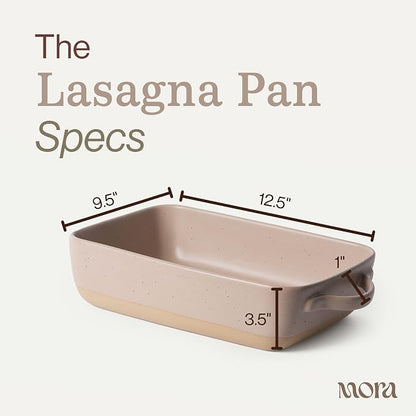 Mora Ceramic Baking Dish with Handles For Casserole, Lasagna, Gratin, Broiling, Roasting, and Baking. Large 9x13 in Pan, Extra Deep - Porcelain Serving Bakeware from Oven to Table. Freezer Safe - Mushroom