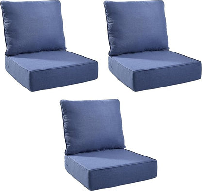 Outdoor Cushion Set for Furniture Patio Furniture, UV Resistant, Water Resistant - 6 Inch Thick Foam Garden Cushions– 22x24 Inch Patio Seat Covers for Chair/Sofa/Couch | Blue | 3-Pack |