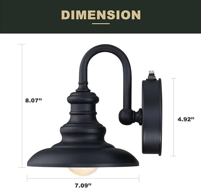 LONEDRUID Dusk to Dawn Sensor Outdoor Wall Sconce Black Exterior Gooseneck Barn Light Fixtures Waterproof Farmhouse Wall Mount Porch Lighting Anti-Rust Outside Lantern for House Garage Entryway