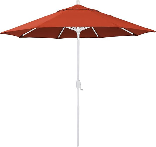 California Umbrella 5-Year-Non-Fading, 9Ft Premium Patio Umbrella, Hand-Crank, Button-Tilt, White Frame, Solution Dyed Sunset Fabric