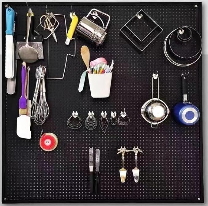 Garden Tool Organizer Wall Mounted, Heavy Duty Metal Pegboard Storage Rack with 10 Hooks, Garage Shed Wall Storage for Tools and Gardening Supplies, Utility Storage Board 20" × 24"