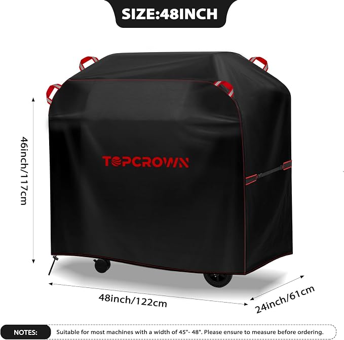 TOPCROWN Grill Cover for Outdoor Grill, BBQ Gas Grill Waterproof Anti-UV Oxford Fabric Windproof Design with Adjustable Straps, Fits Weber/Char-Broil/Nexgrill and More (420D Black+Red, 45" - 48")