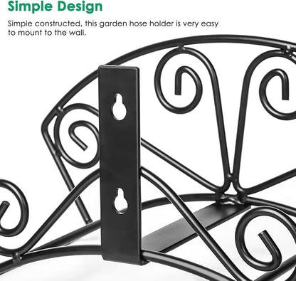TomCare Garden Hose Holder Extra Large Water Hose Holders Holds 160 FT Hoses Heavy Duty Metal Hose Hanger Wall Mount Decorative Garden Hoses Storage Organizer Reels for Outside Yard, Black