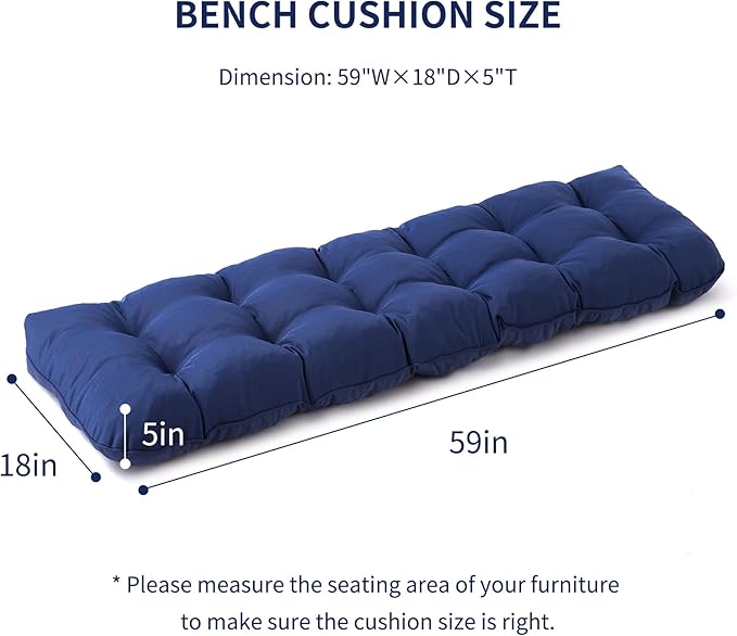 IPYNBAP Outdoor Bench Cushion, 59x18x5 Inch, Waterproof Bench Cushion for Outdoor/Indoor Furniture, Tufted Patio Bench Seat Cushion, Fade Resistant Outdoor Cushions for Porch Swing Couch, Navy Blue