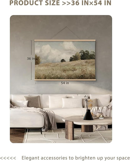 VIYYIEA Extra Large Canvas Wall Art, 36x54 Inch Vintage Landscape Painting, Neutral Pastoral Nature Wall Decor for Living Room or Bedroom, Above Sofa
